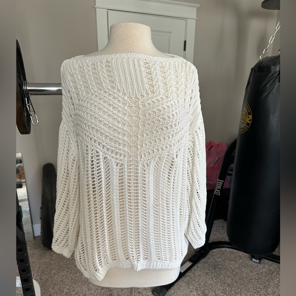 LOFT Open-Knit Cream Pullover Sweater size L beachy